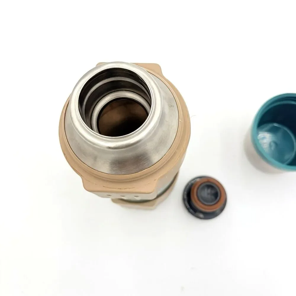 Vintage Thermos Stopper #650 1 Liter Teal Tan Stainless Bottle USA